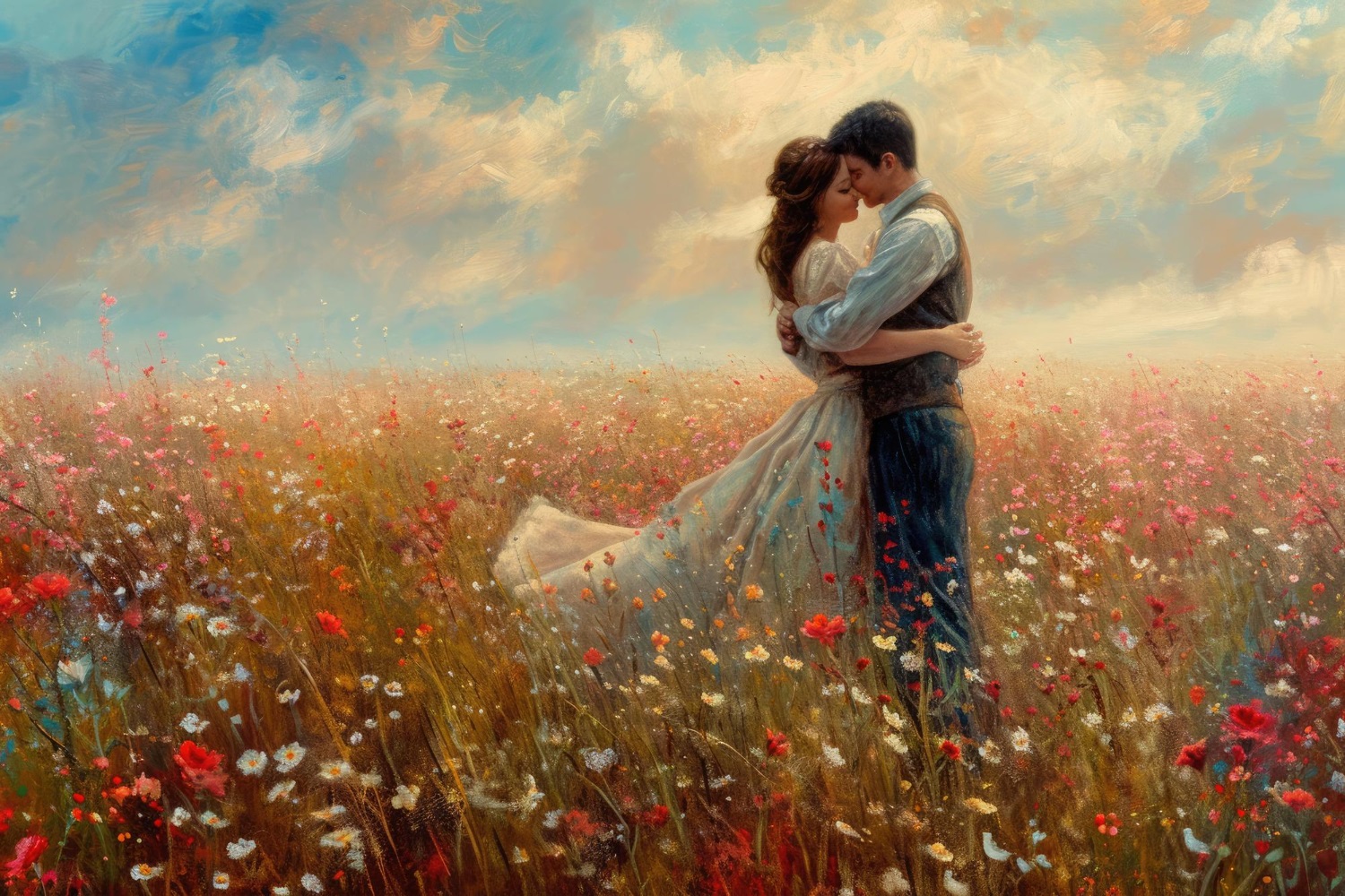 Puzzle Cuadro de enamorados entre flores